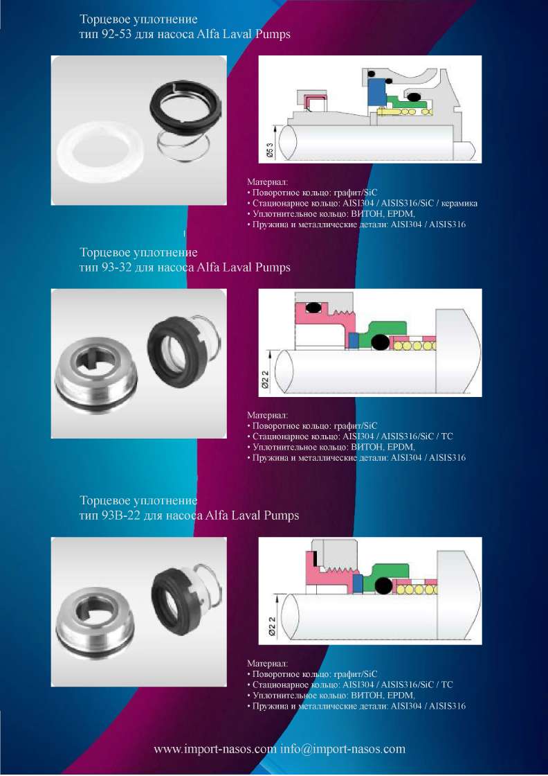 mechanical seal for Alfa laval pump typeINT93-22 